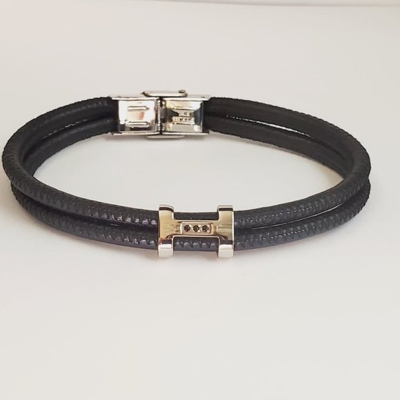 ITALGEM STEEL Men's Navy Leather/Steel/CZ Bracelet